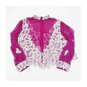 Vintage Intricate Embroidered Sequin Flower Top Purple Silver Beaded SZ L
